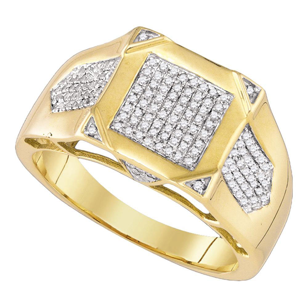 10kt Yellow Gold Mens Round Diamond Square Cluster Ring 3/8 Cttw