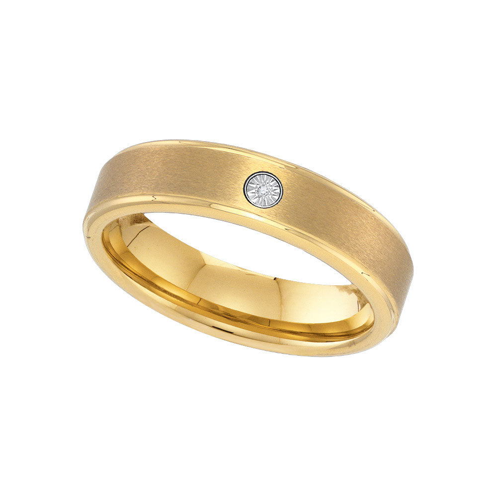Yellow-tone Tungsten Carbide Mens Round Diamond Band Ring .01 Cttw Size 9