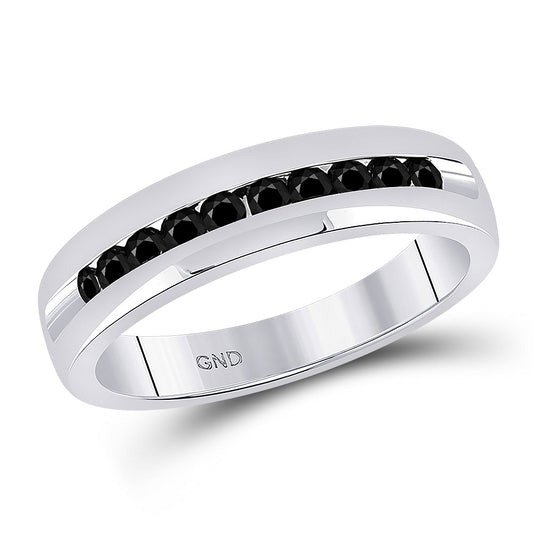 10kt White Gold Mens Round Black Color Enhanced Diamond Wedding Band Ring 1/2 Cttw