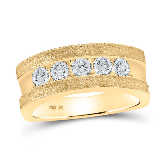 10kt Yellow Gold Mens Machine-Set Round Diamond 5-stone Wedding Ring 1 Cttw