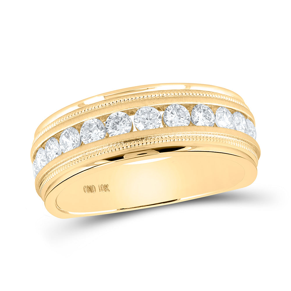 10kt Yellow Gold Mens Round Diamond Wedding Single Row Band Ring 1 Cttw