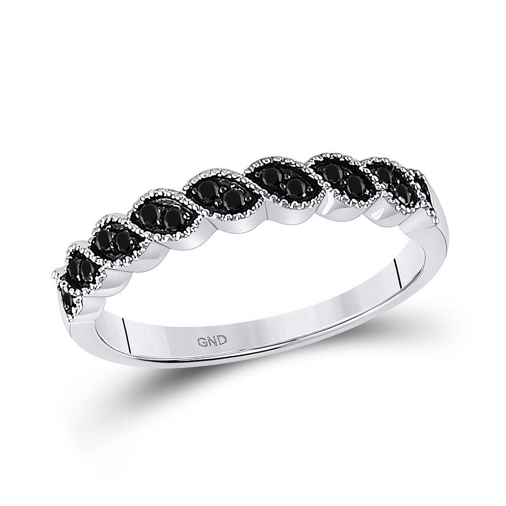 10k White Gold Black Color Enhanced Round Diamond Womens Wedding Anniversary Band 1/6 Cttw