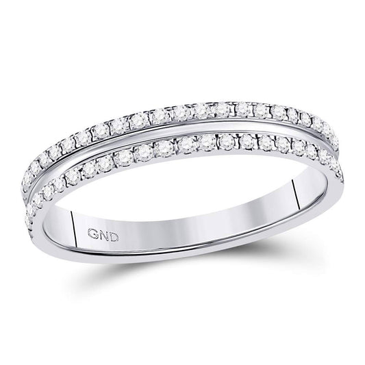 14kt White Gold Womens Round Diamond Double Row Comfort Wedding Band 1/4 Cttw