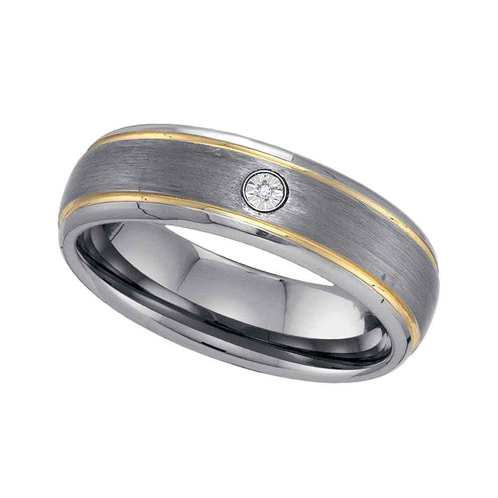 Two-tone Tungsten Carbide Mens Round Diamond Band Ring .01 Cttw Size 12