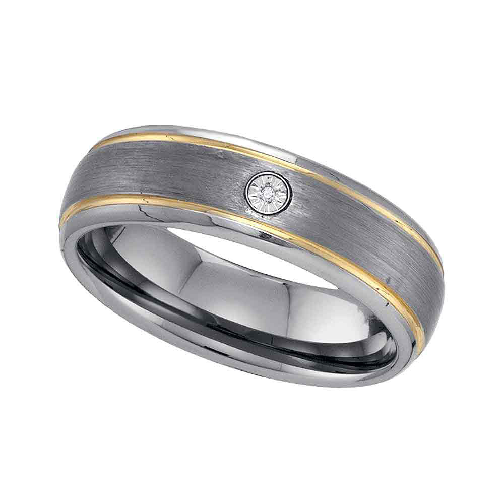 Two-tone Tungsten Carbide Mens Round Diamond Band Ring .01 Cttw Size 8.5