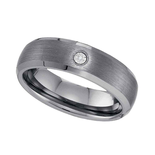 Tungsten Carbide Mens Round Diamond Matte Bevel Edge Band Ring .01 Cttw Size 12.5