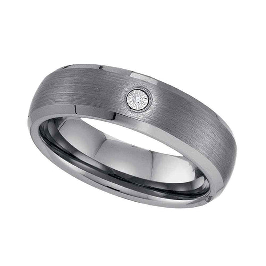 Tungsten Carbide Mens Round Diamond Matte Bevel Edge Band Ring .01 Cttw Size 14