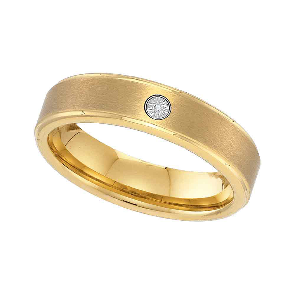 Yellow-tone Tungsten Carbide Mens Round Diamond Band Ring .01 Cttw Size 12.5
