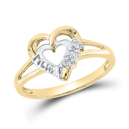 Yellow-tone Sterling Silver Womens Round Diamond Mom Heart Ring .03 Cttw