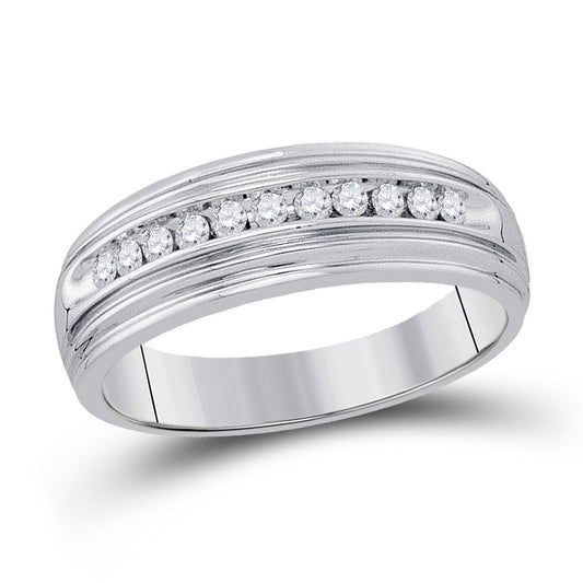 Sterling Silver Mens Round Diamond Wedding Band Ring 1/4 Cttw