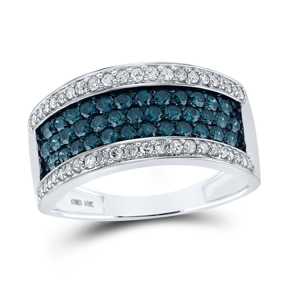 10kt White Gold Womens Round Blue Color Enhanced Diamond Band Ring 1 Cttw