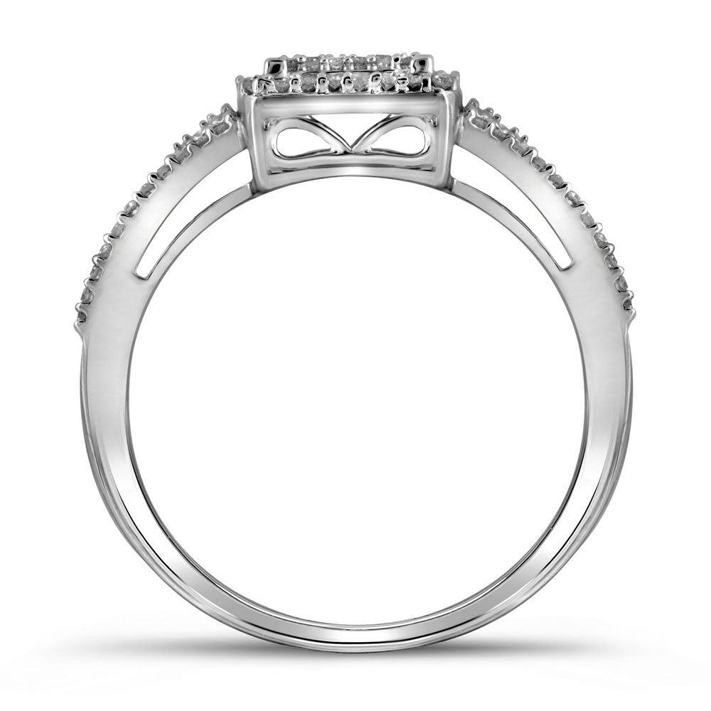 10kt White Gold Diamond Cluster Bridal Wedding Ring Band Set 3/8 Cttw