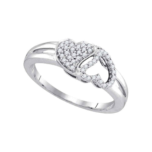 10kt White Gold Womens Round Diamond Double Heart Ring 1/5 Cttw