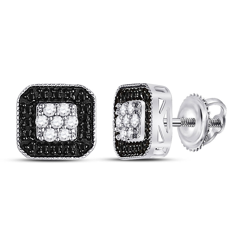 10kt White Gold Womens Round Black Color Enhanced Diamond Square Earrings 1/4 Cttw