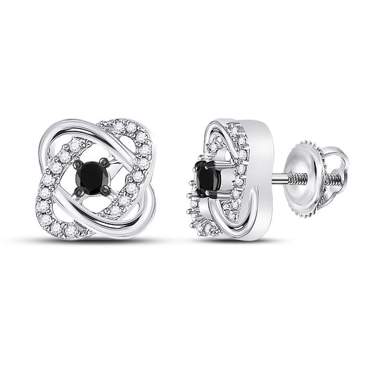 10kt White Gold Womens Round Black Color Enhanced Diamond Fashion Earrings 1/4 Cttw