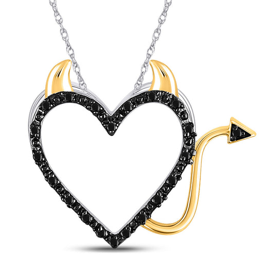 10kt White Gold Womens Round Black Color Enhanced Diamond Heart Pendant 1/20 Cttw