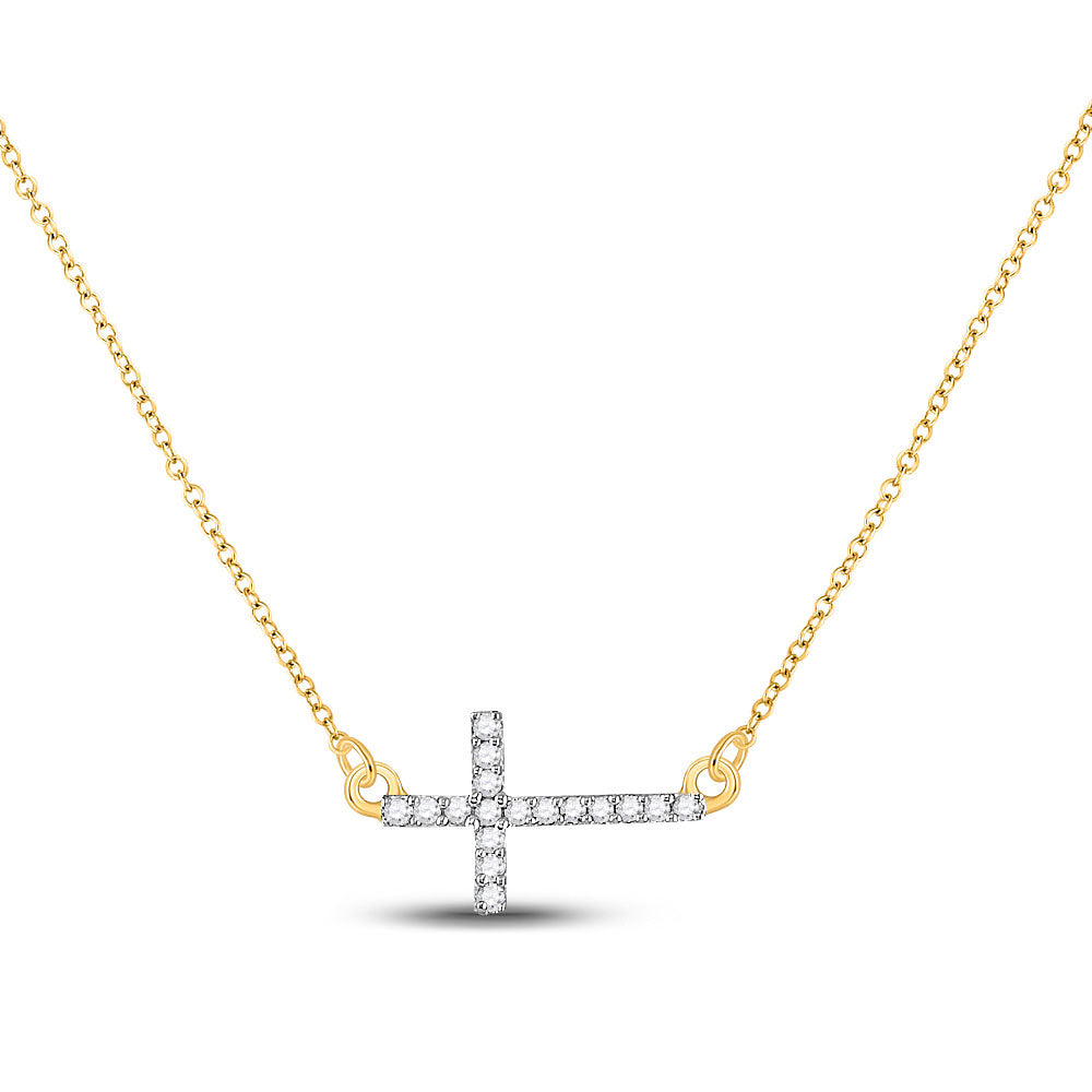 10kt Yellow Gold Womens Round Diamond Cross Pendant Necklace Chain 1/10 Cttw