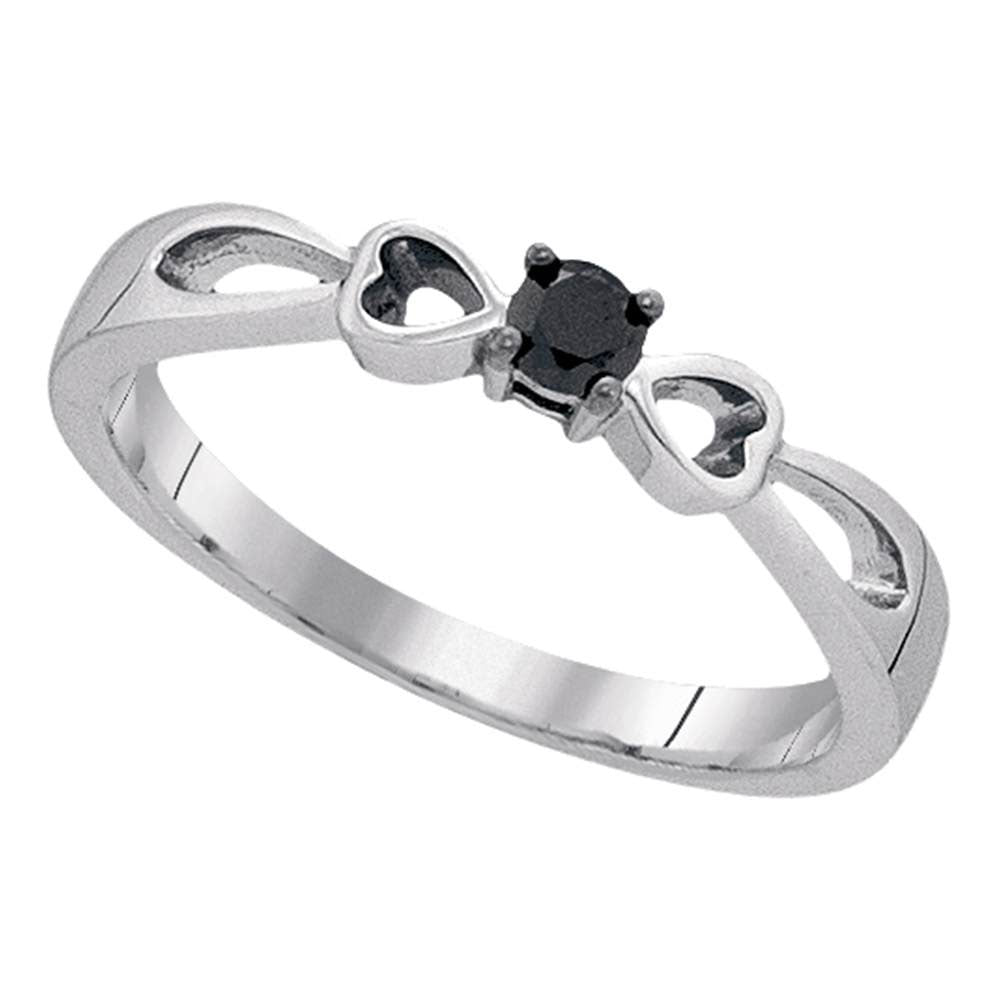 Sterling Silver Womens Round Black Color Enhanced Diamond Solitaire Promise Ring 1/10 Cttw
