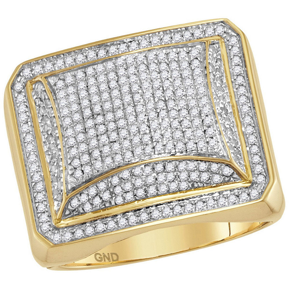 10kt Yellow Gold Mens Round Diamond Domed Square Cluster Ring 1 Cttw