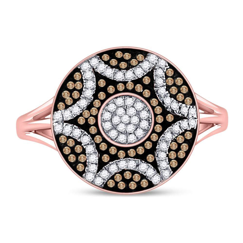 10kt Rose Gold Womens Round Red Color Enhanced Diamond Starburst Cluster Ring 1/3 Cttw