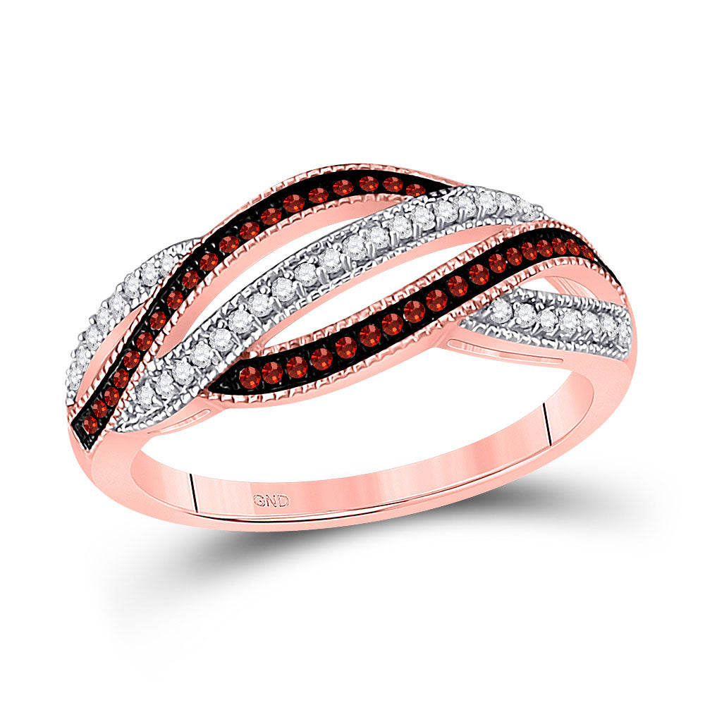 10kt Rose Gold Womens Round Red Color Enhanced Diamond Fashion Band Ring 1/4 Cttw