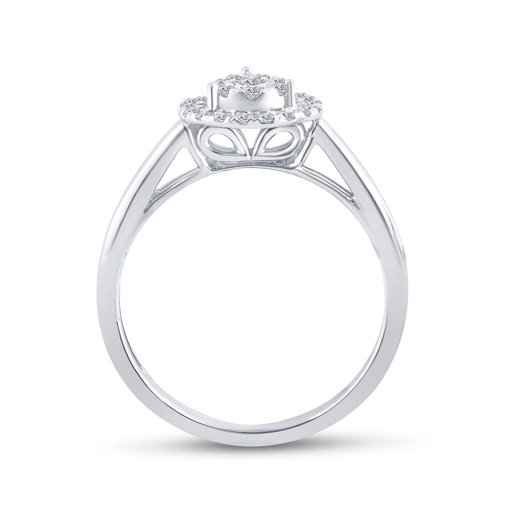 14k White Gold Round Diamond Teardrop Cluster 3-Piece Bridal Wedding Ring Band Set 1/2 Cttw