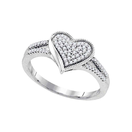 10kt White Gold Womens Round Diamond Milgrain Heart Cluster Ring 1/5 Cttw