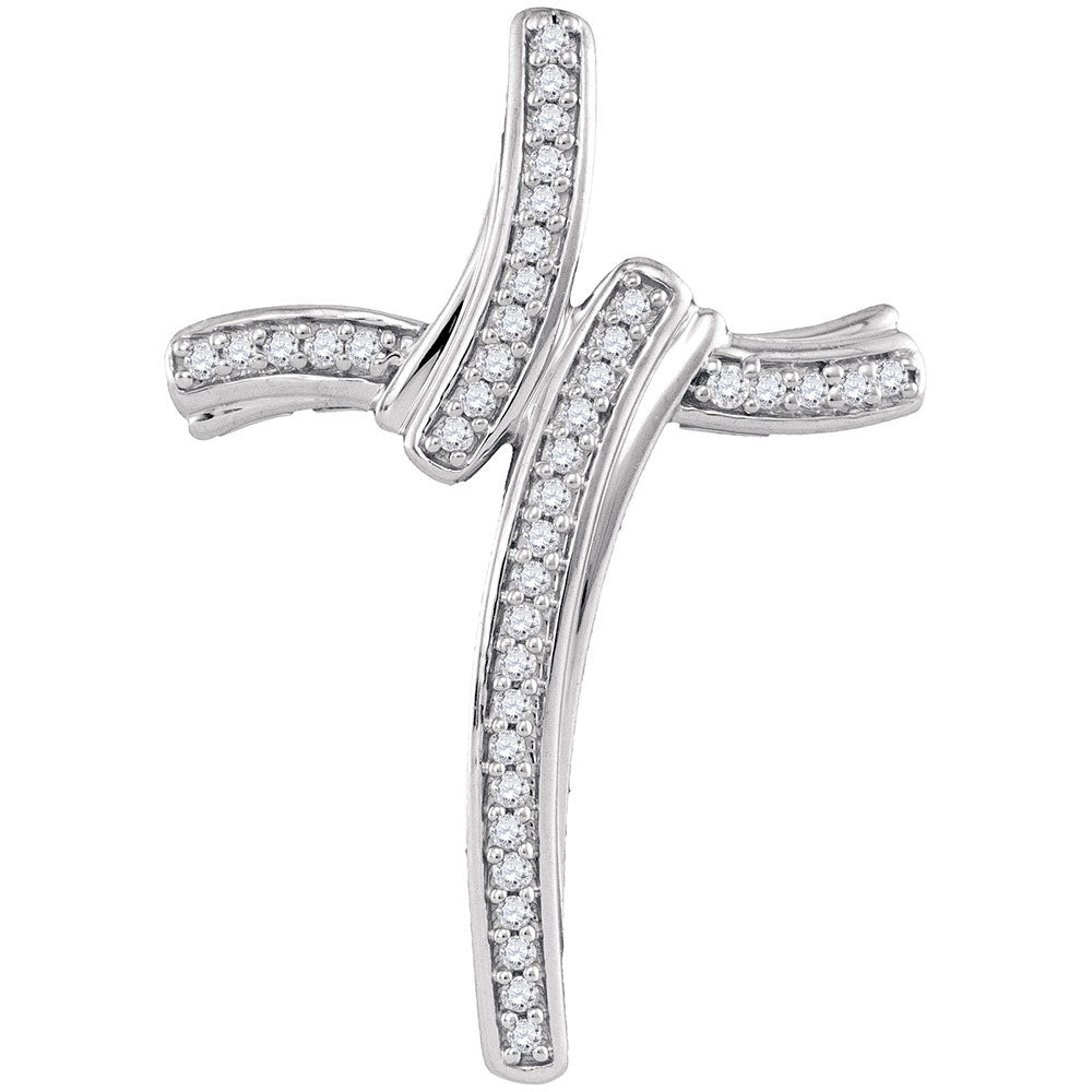 10kt White Gold Womens Round Diamond Cross Pendant 1/8 Cttw