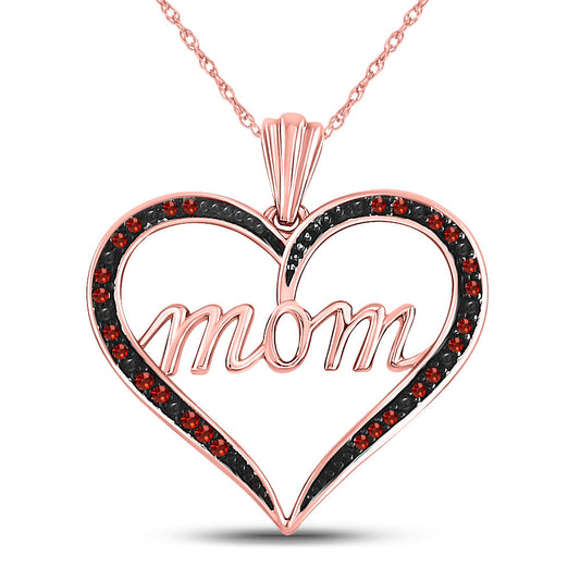 10kt Rose Gold Womens Round Red Color Enhanced Diamond Mom Heart Pendant 1/20 Cttw