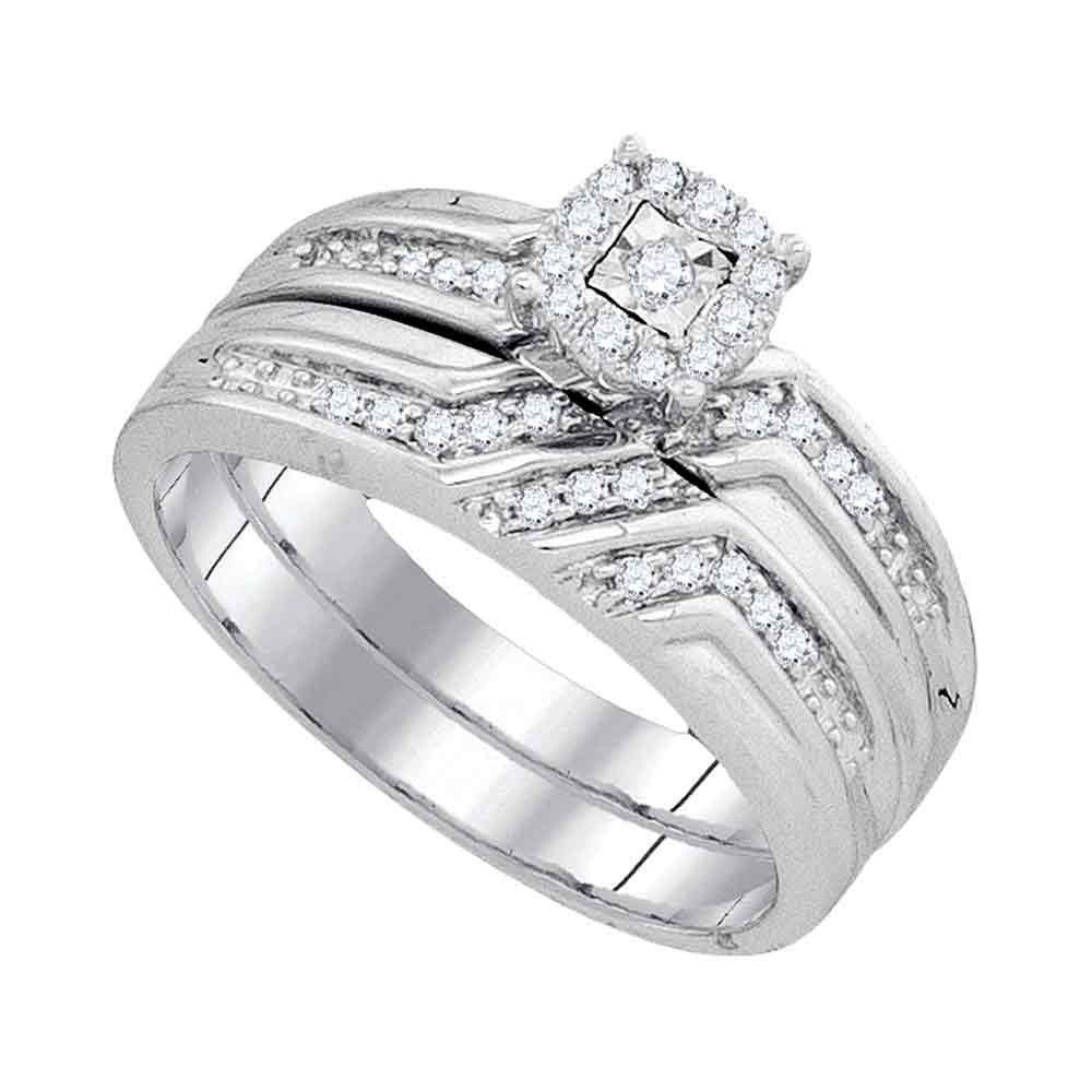 10kt White Gold His Hers Round Diamond Solitaire Matching Wedding Set 1/4 Cttw