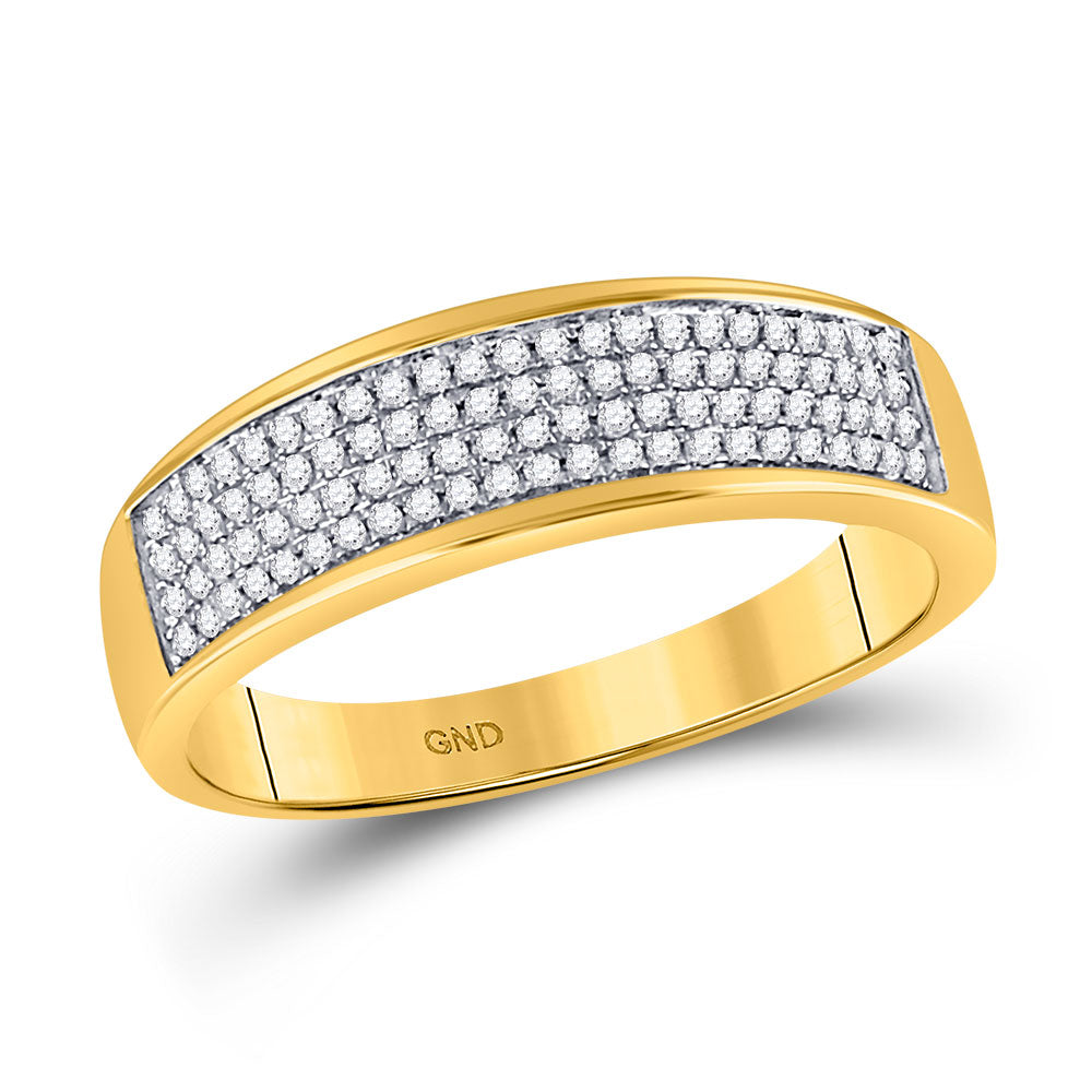 10kt Yellow Gold Mens Round Diamond Pave Band Ring 1/4 Cttw