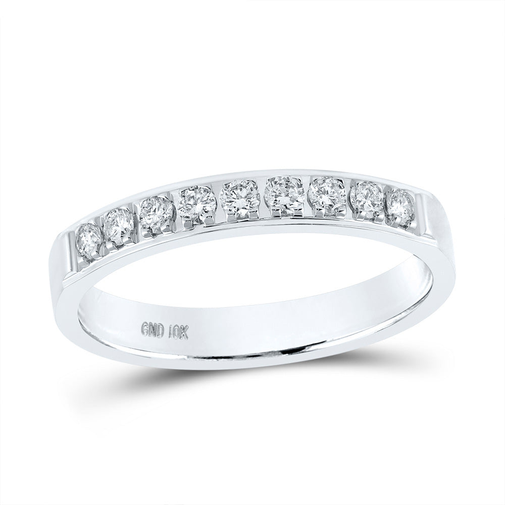 10kt White Gold Womens Round Pave-set Diamond Single Row Wedding Band 1/4 Cttw