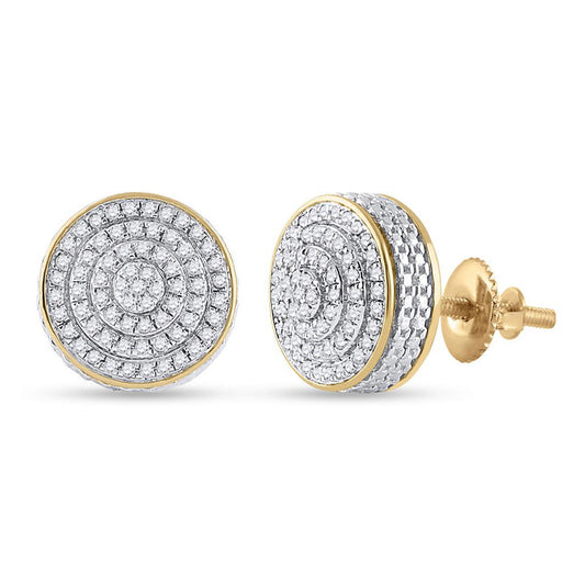 10kt Yellow Gold Mens Round Diamond 3D Disk Circle Earrings 1/3 Cttw