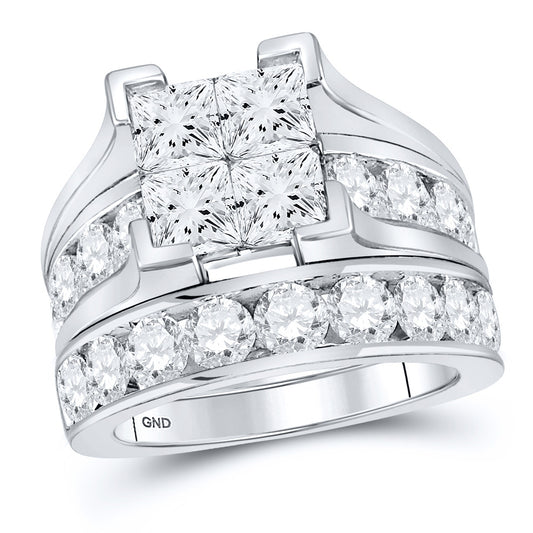 14kt White Gold Princess Diamond Bridal Wedding Ring Band Set 5 Cttw