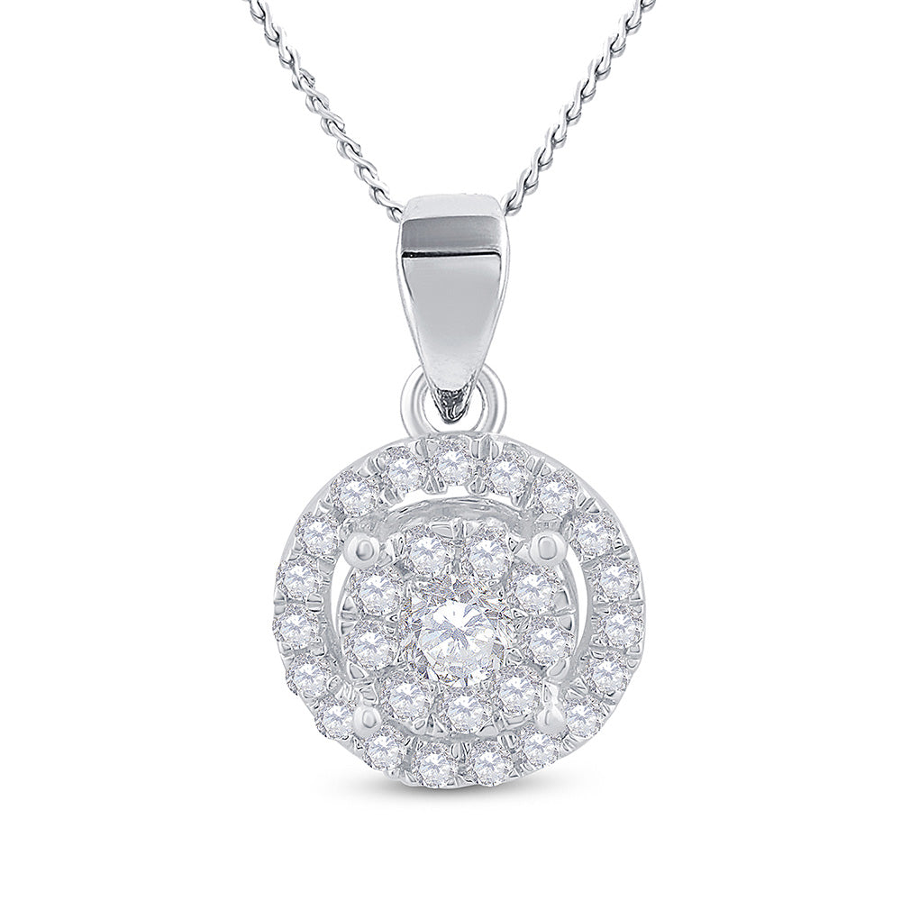 14kt White Gold Womens Round Diamond Concentric Circle Frame Cluster Pendant 1/3 Cttw