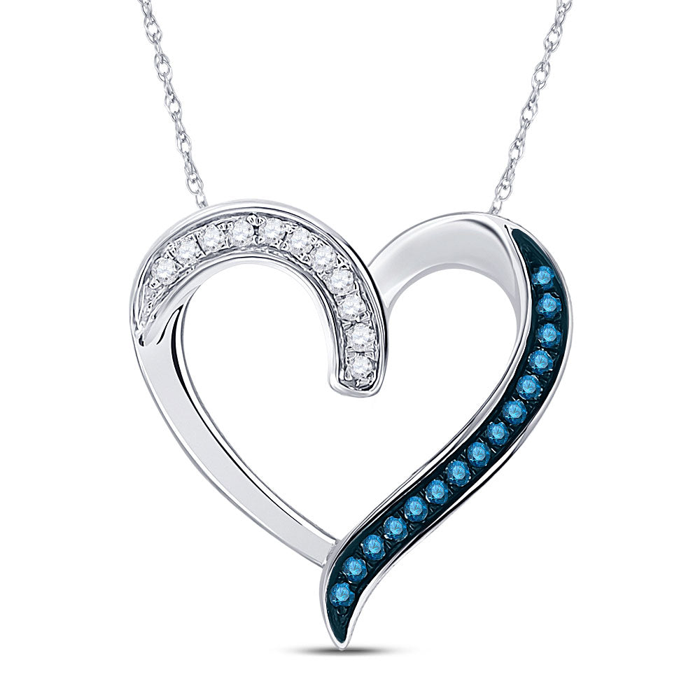 10kt White Gold Womens Round Blue Color Enhanced Diamond Heart Outline Pendant 1/5 Cttw