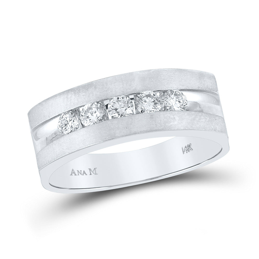 14kt White Gold Mens Round Diamond Wedding 5-Stone Band Ring 1/2 Cttw