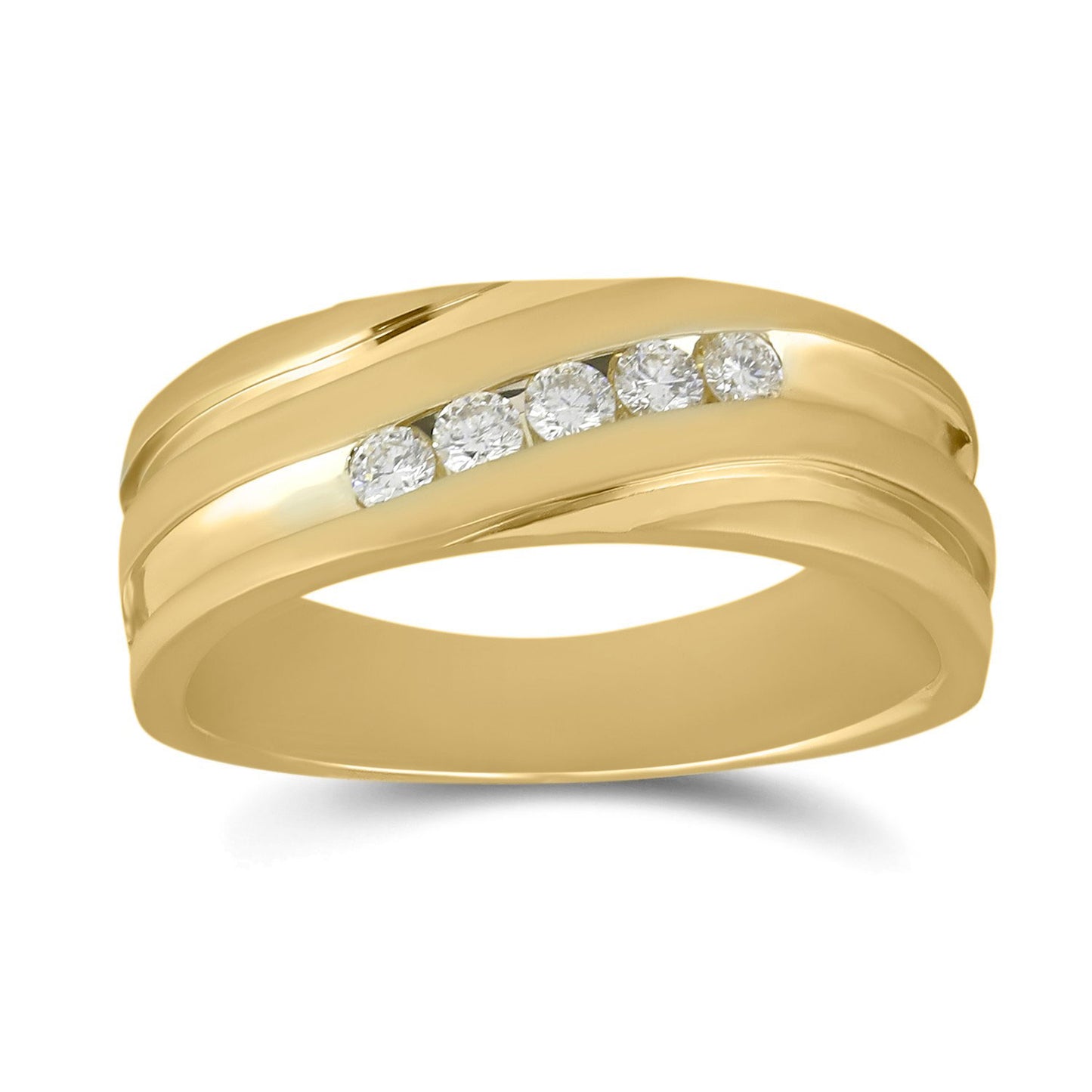 14kt Yellow Gold Mens Round Diamond Diagonal Wedding Band Ring 1/4 Cttw