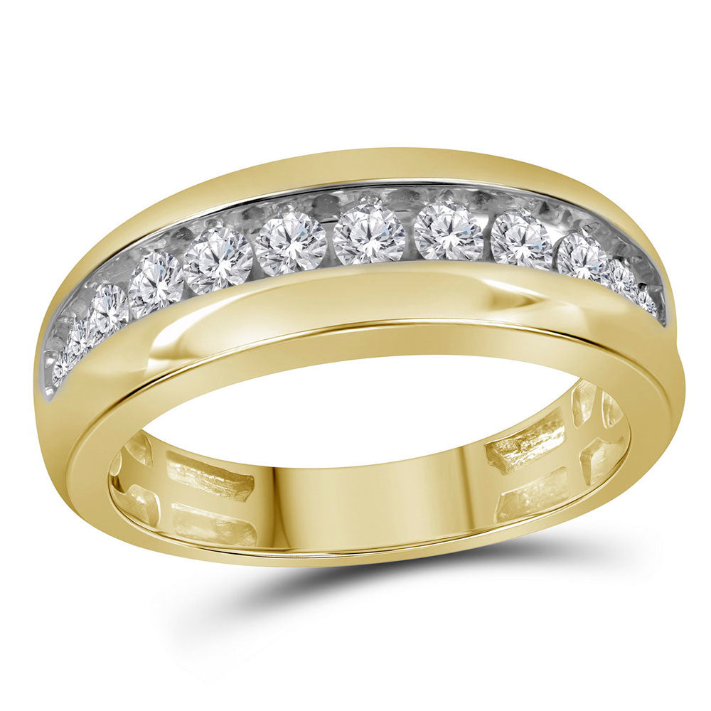 10kt Yellow Gold Mens Round Diamond Wedding Single Row Band Ring 1 Cttw