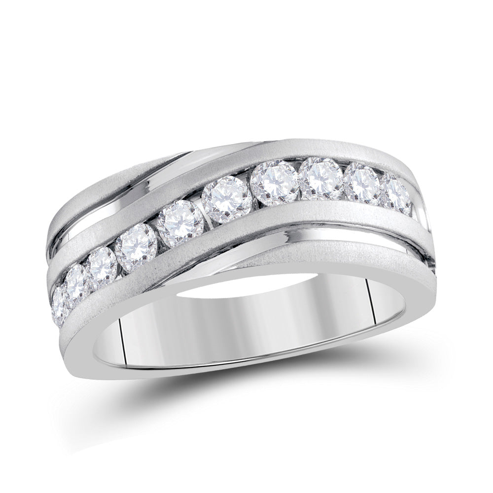 10kt White Gold Mens Round Diamond Wedding Band Ring 1 Cttw