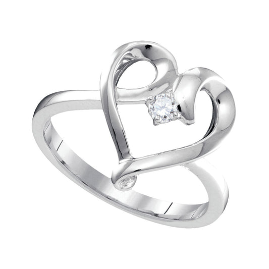 10kt White Gold Womens Round Diamond Heart Promise Ring 1/20 Cttw