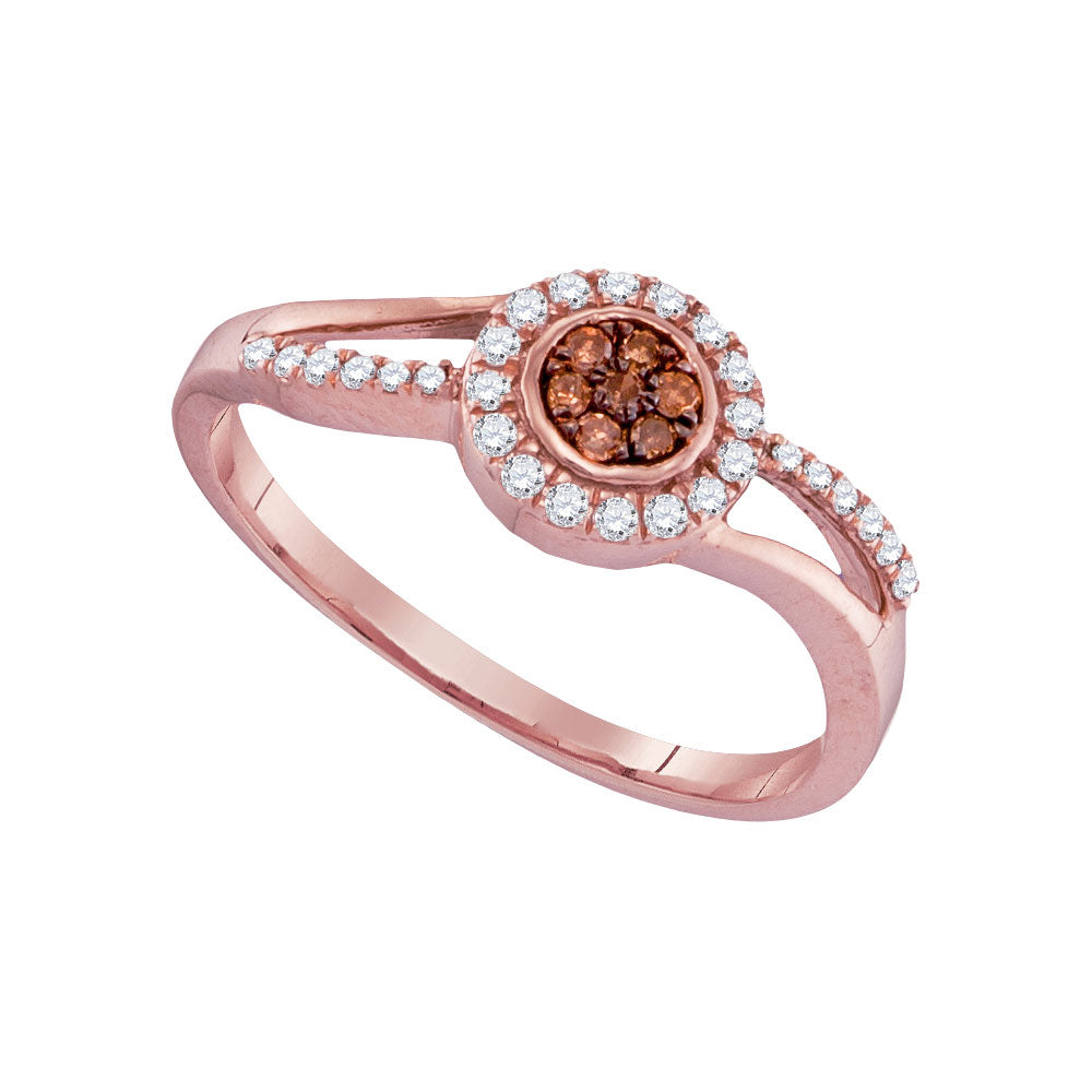 10kt Rose Gold Womens Round Brown Diamond Flower Cluster Ring 1/4 Cttw