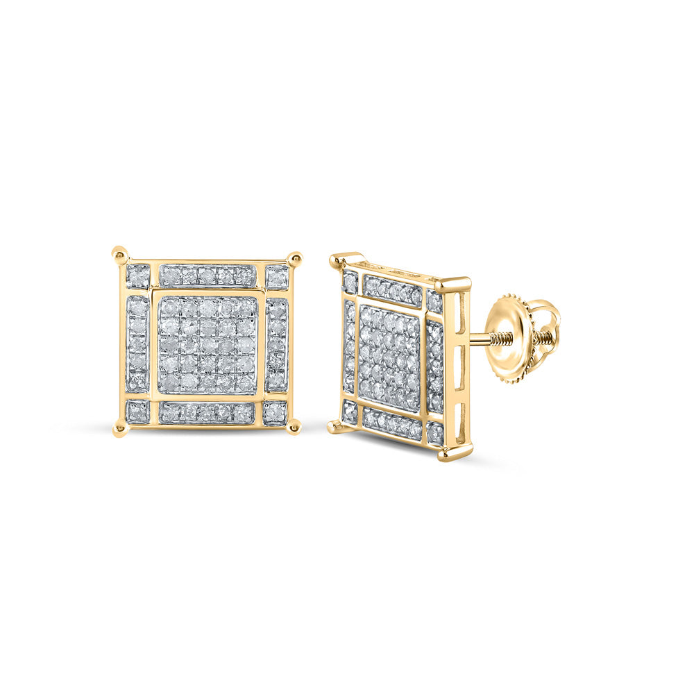 10kt Yellow Gold Mens Round Diamond Square Earrings 5/8 Cttw