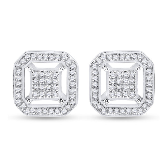 Sterling Silver Mens Round Diamond Square Earrings 1/4 Cttw