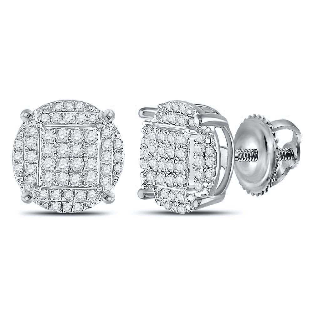 Sterling Silver Mens Round Diamond Cluster Earrings 1/2 Cttw