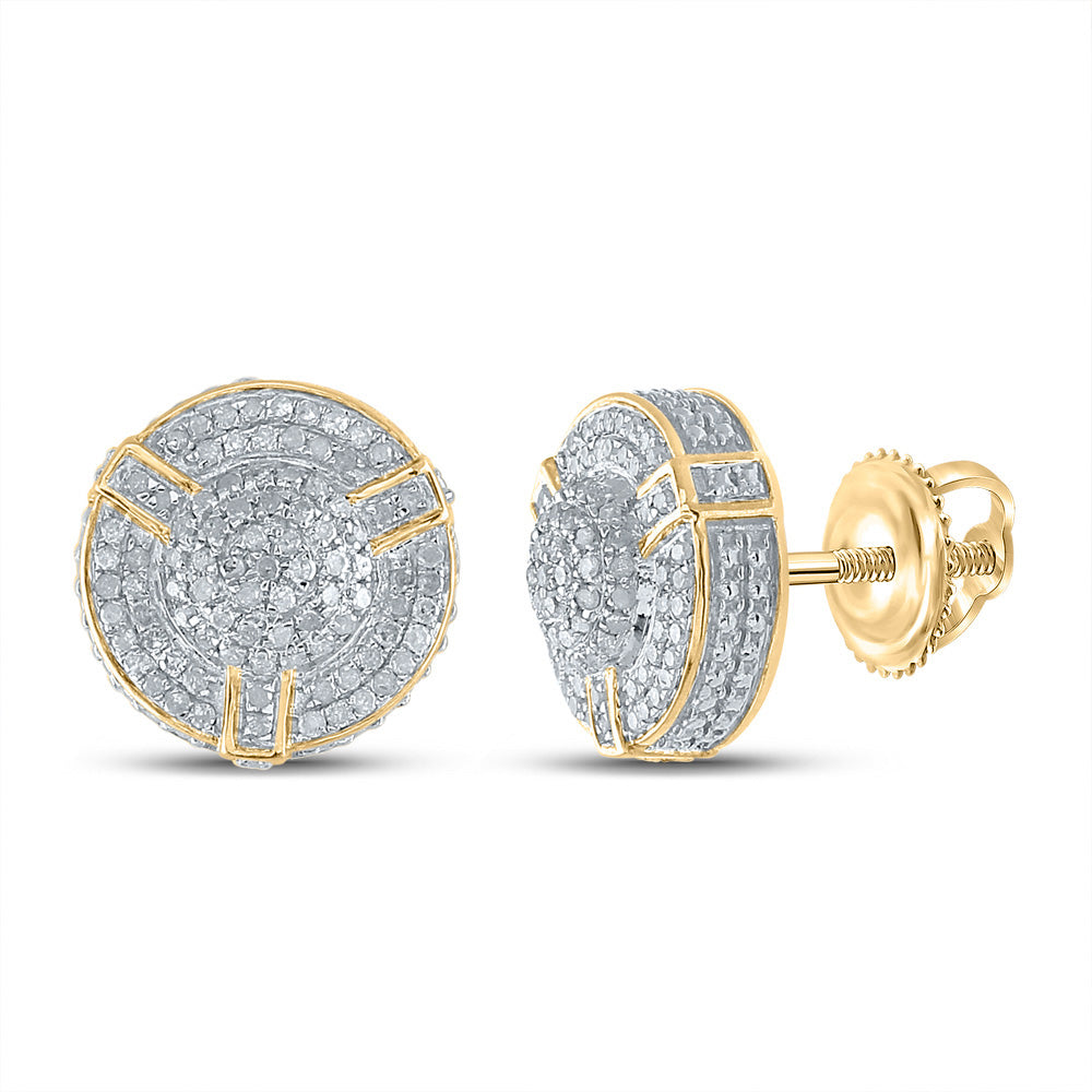 10kt Yellow Gold Mens Round Diamond Circle Earrings 1 Cttw