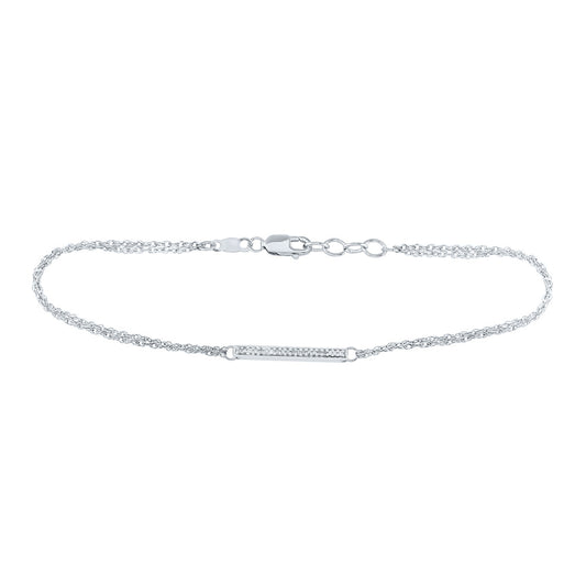 Sterling Silver Womens Round Diamond Single Row Bar Fashion Bracelet 1/20 Cttw