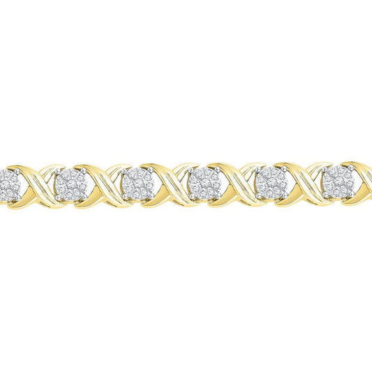 10kt Yellow Gold Womens Round Diamond X Link Fashion Bracelet 1 Cttw