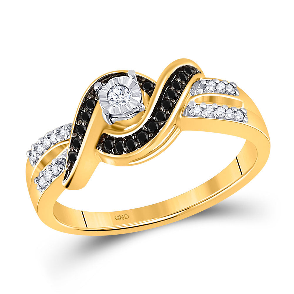 10kt Yellow Gold Womens Round Black Color Enhanced Diamond Solitaire Ring 1/5 Cttw