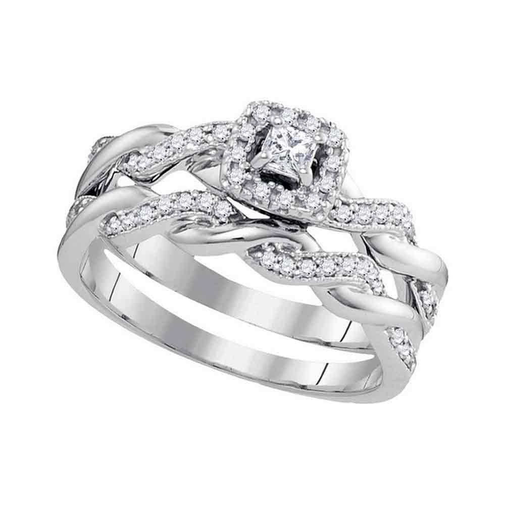 10kt White Gold Princess Diamond Bridal Wedding Ring Band Set 1/3 Cttw